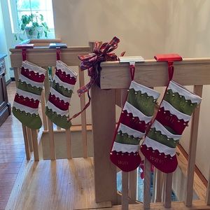 4 Stocking Hangers & 4 Christmas stockings